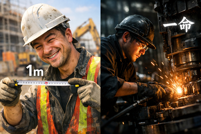 建設業「1メートル」ﾆﾁｬｯ　製造業「一命取る」ﾆﾁｬﾆﾁｬｯ