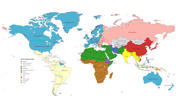 アメリカ人「これが世界の10大文明マップだ」