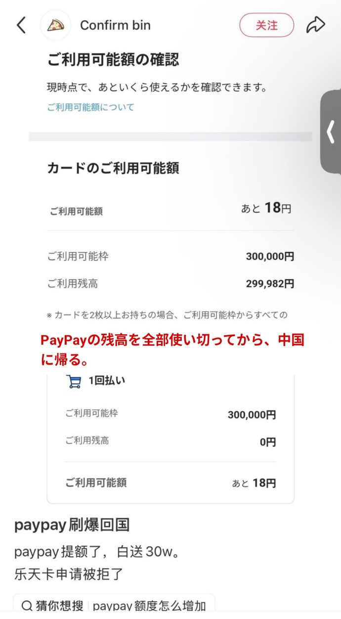 【踏み倒し自慢】在日中国人「PayPay系クレカの限度額を使い切って中国へ帰国！金は返さない！」「タダで30万もらったようなもの」