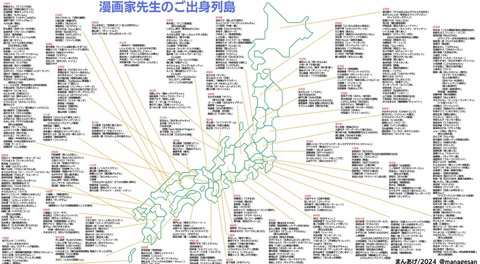 【画像】漫画家の出身地一覧www