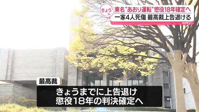 東名高速あおり運転事故、被告の懲役18年判決が確定へ ……判決後、裁判官に「俺が出るまで待っておけよ」