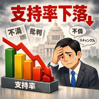 【悲報】高市内閣支持率、大幅下落
