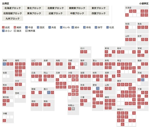 【画像】自民だらけの日本地図、ガチで気持ち悪い