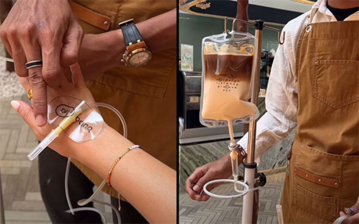 点滴スタイルで飲み物を提供するバリ島のカフェ