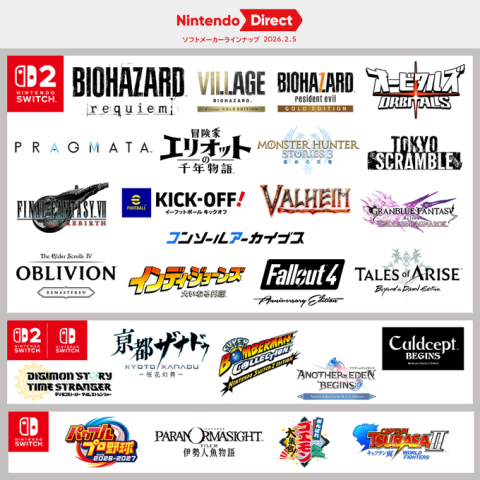 【ニンダイ速報】Nintendo Direct ソフトメーカーラインナップ 2026.2.5 まとめ！バイオハザード新作、MHストーリーズ3、FF7リバース Switch2版など新作ラッシュ