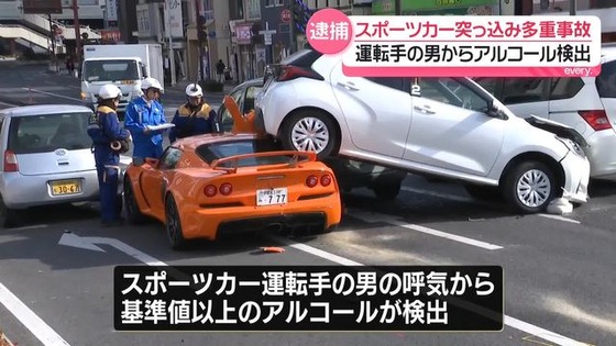 【悲報】高そうなスポーツカー乗りさん、平日の昼間から飲酒運転でオラつき大事故を起こす…