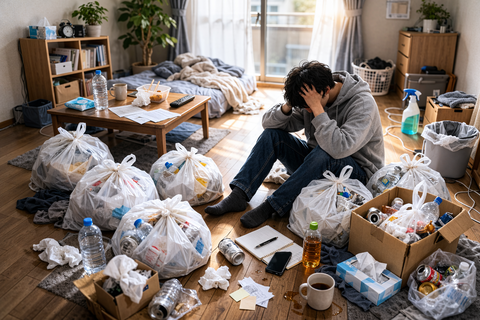 【悲報】うつ病単発ニートワイ、床のゴミ袋(大)が6つに増殖→部屋が“含み損”まみれで草