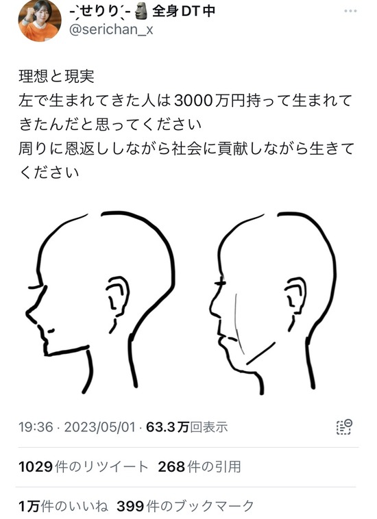 【画像】Twitter民「この骨格で生まれてきた人は3000万円貰ったものだと思って生きてください」←話題にwww