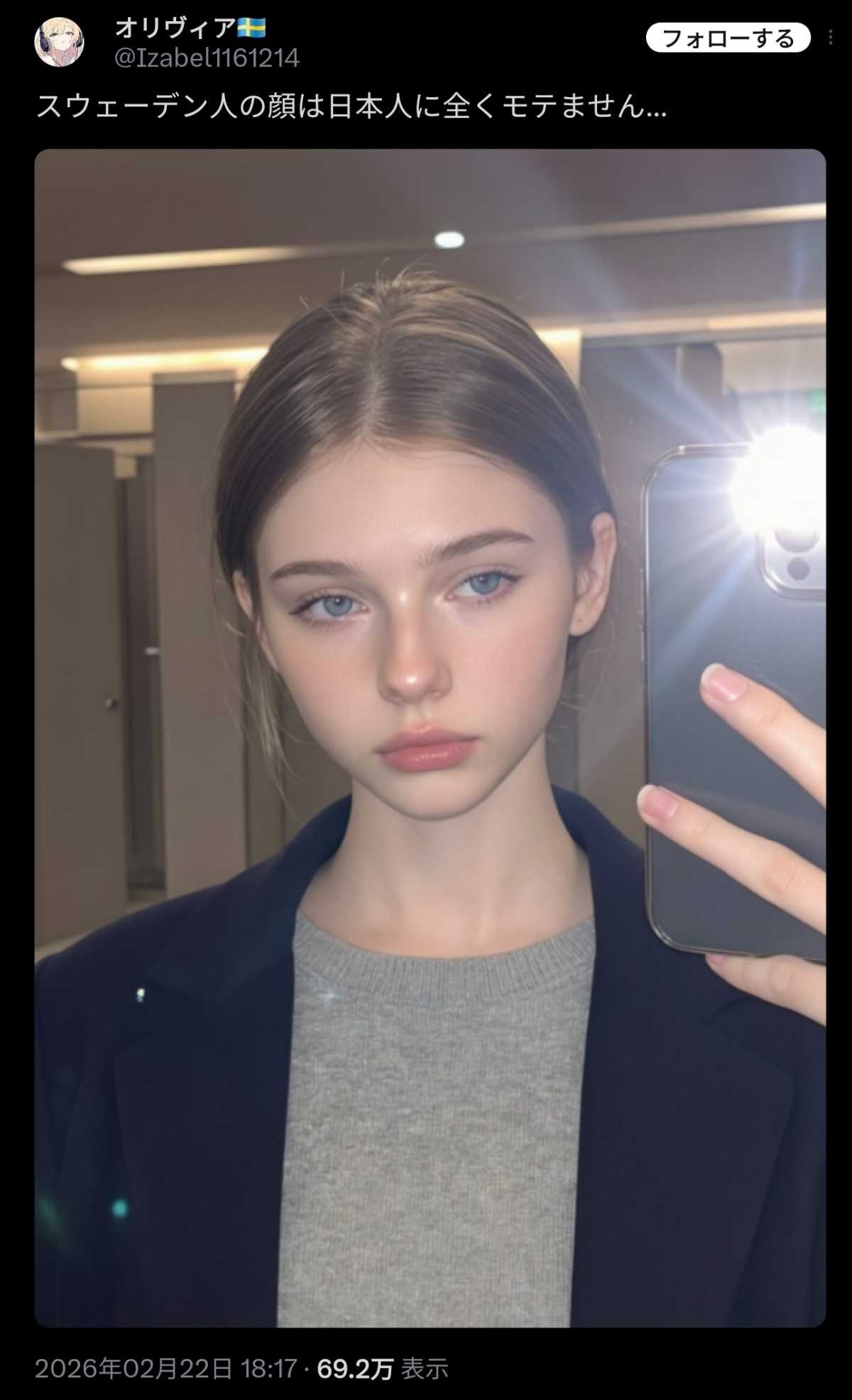 【画像】スウェーデン美女「スウェーデンのこういう顔は日本人には全くモテません」