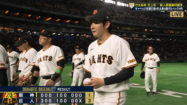 巨人ドラ１ルーキー竹丸、球団史上初の新人開幕投手で勝利投手に！！！