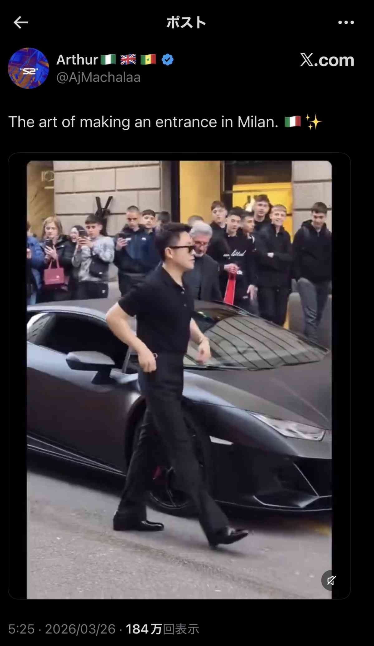 【動画】中国人富豪、イタリアの街中で堂々とランボルギーニから降りる→なぜかあっちのネトウヨが発狂