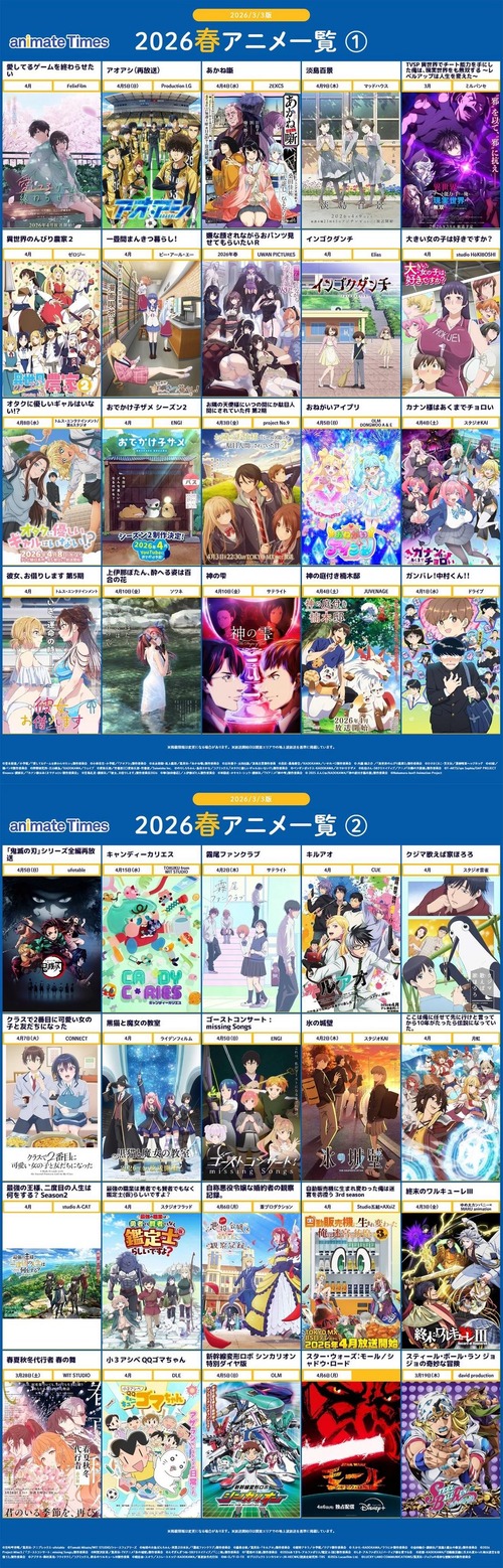 2026春アニメ、ヤバいwww