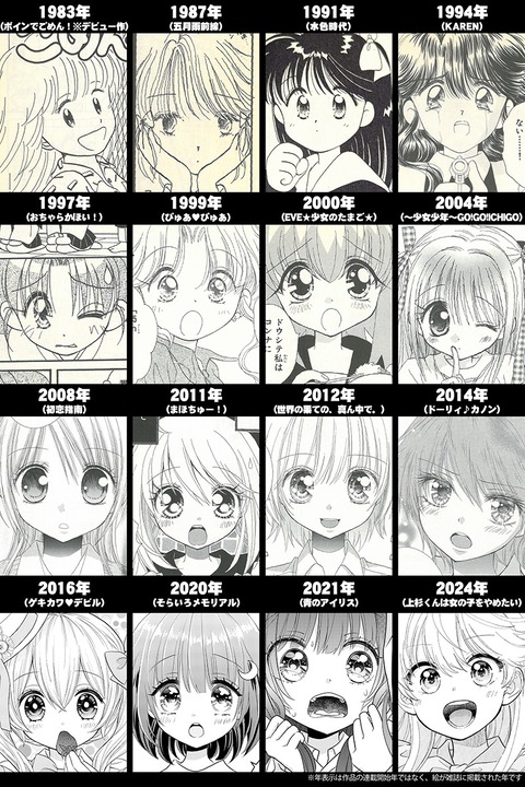 【悲報】少女漫画家さん、41年で絵柄が変わりすぎてしまう （※画像あり）