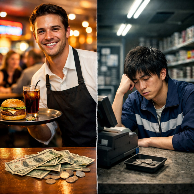 【悲報】アメリカ人「時給4000円＋チップ」日本人「時給1100円」←この差マジで何なんだよ