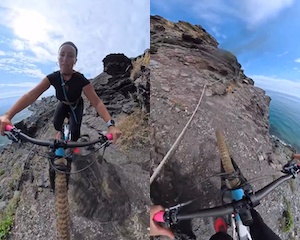 【動画】自転車女子、崖っぷちサイクリング中にバランスを崩して危ない事に。