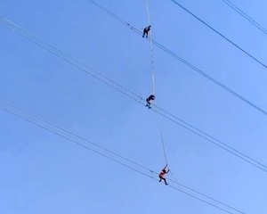 【動画】送電線の上を素早く移動する方法、インドの場合。