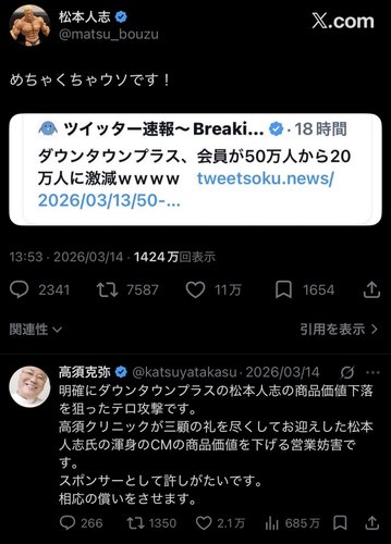 【画像】松本人志さんの「ダウンタウン+」、ガチで話題にならなくなってしまう