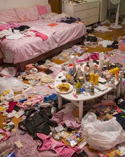 【画像】女の子さんの汚部屋、これもう現代アートだろ…