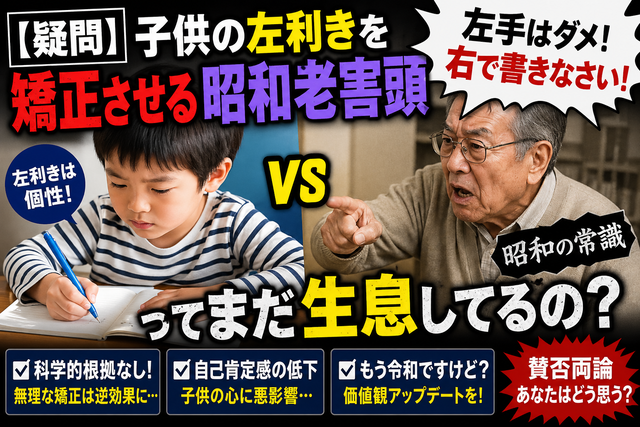 【疑問】子供の左利き矯正とかいう昭和の遺物、まだやってる奴いるの？