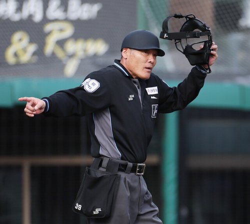 【悲報】審判、ビビってヘルメットつけ始めてしまう…