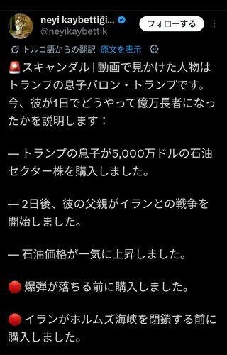 【画像】ツイ民「トランプの息子は一夜にして億万長者になった！凄い才能だ！」