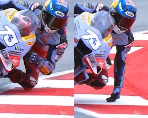 【動画】カーブ中にイン側の手で縁石の状態を確認するMotoGPライダー。