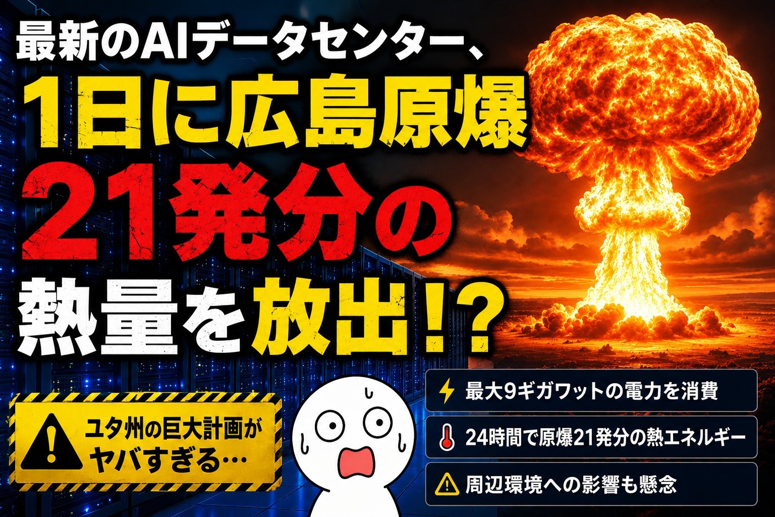 【悲報】最新のAIデータセンター、一日に広島原爆21発分の熱量を放出