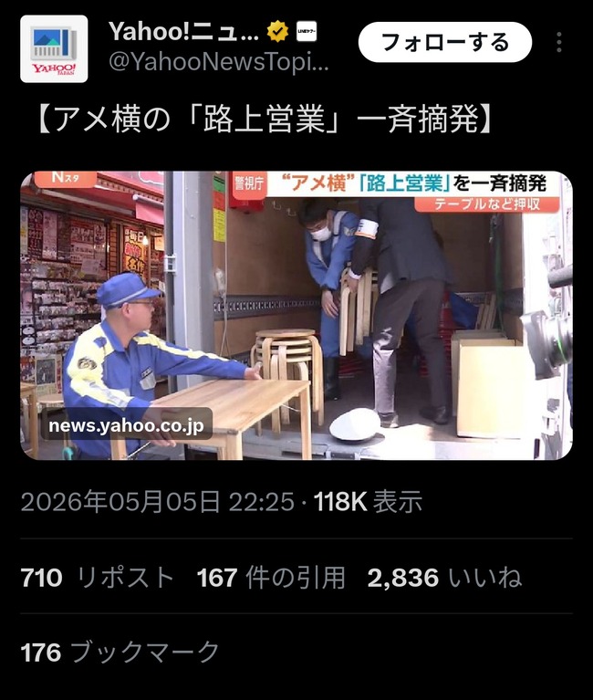上野、一斉摘発で逝くwww