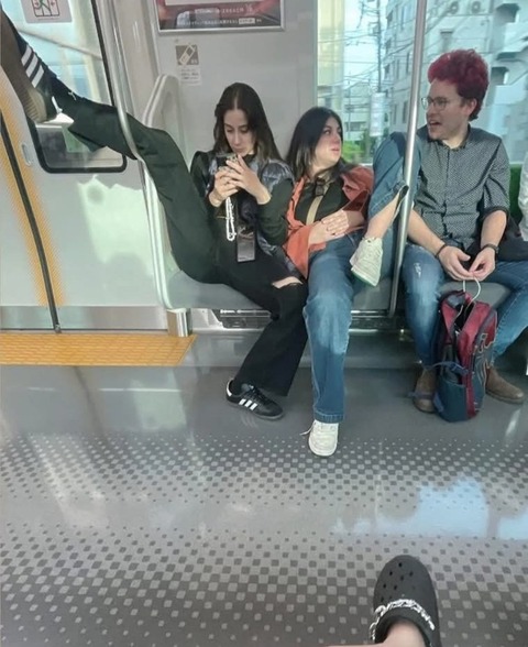 【画像】白人旅行客さん、電車でとんでもないことをしてしまうwww