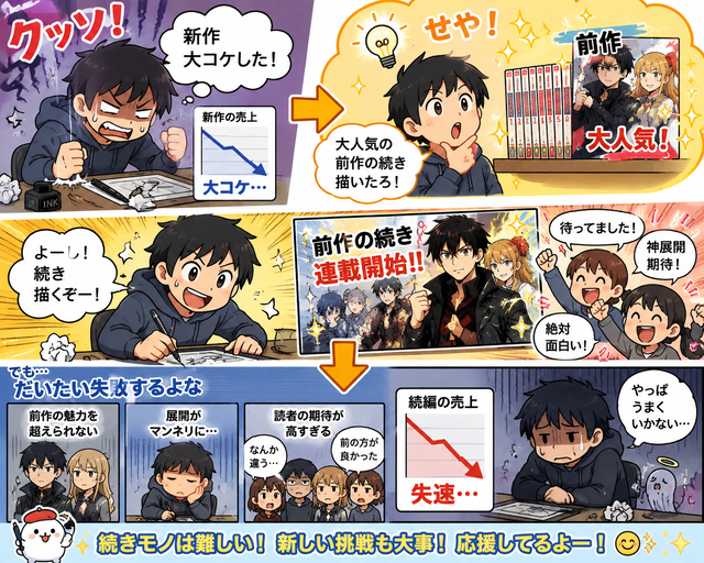 漫画作者「クッソ！新作大コケした！せや！大人気の前作の続き描いたろ！」これだいたい失敗するよな