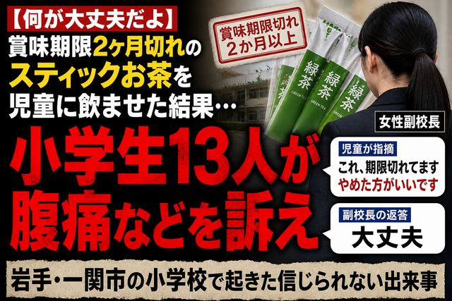 ガキの腹弱すぎ。賞味期限切れ2ヶ月のステックタイプのインスタントお茶飲み13人腹痛 一関の小学校