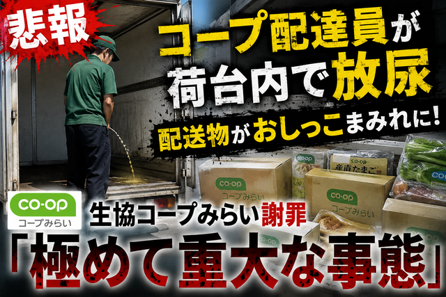 【悲報】配達員が車両荷台内で放尿して配送物がおしっこまみれに！生協コープみらい謝罪