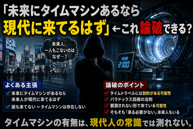 「未来にタイムマシンあるなら現代に来てるはず」←これ論破できる？