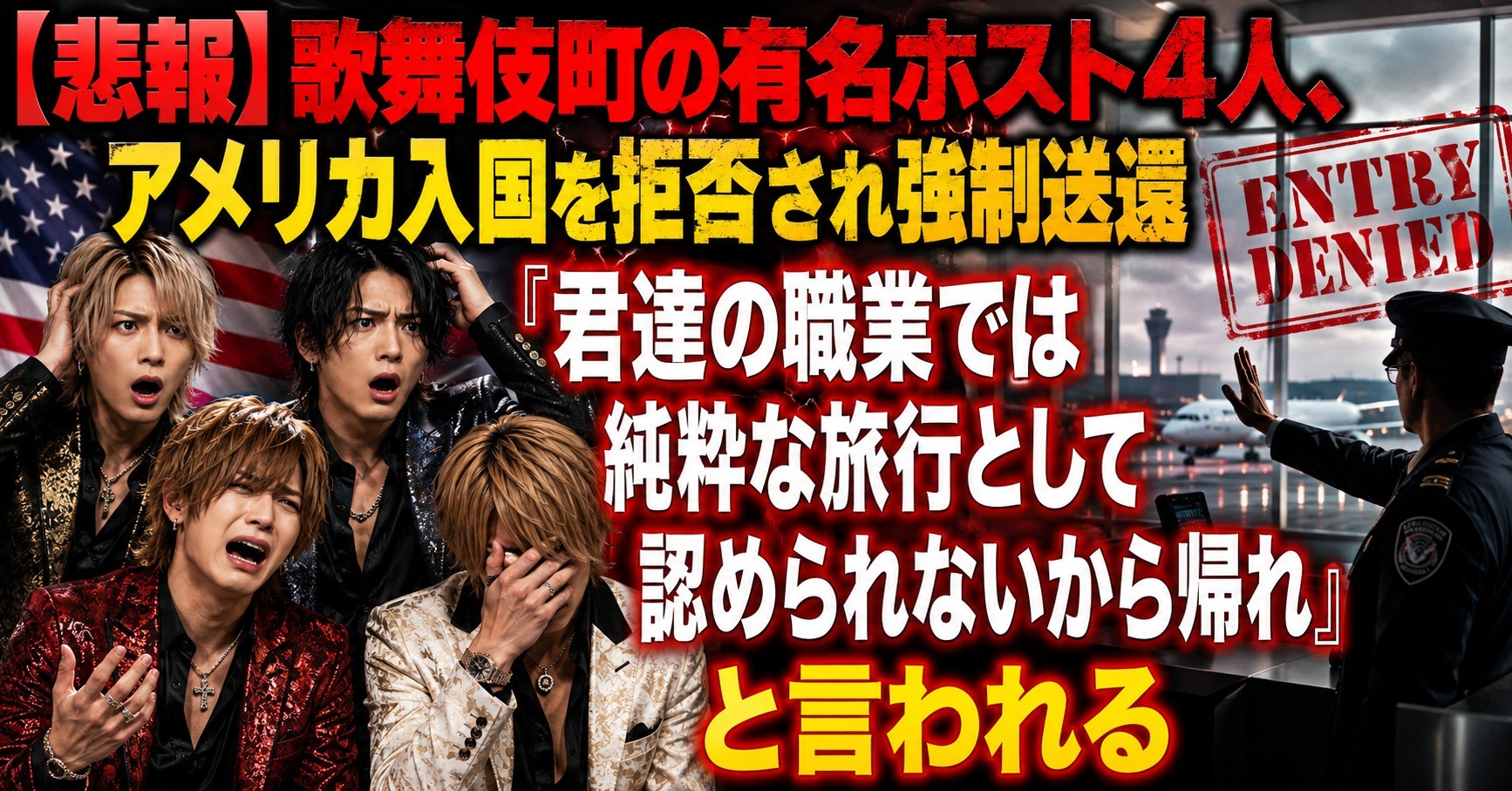 【悲報】歌舞伎町の有名ホスト4人、アメリカ入国を拒否され強制送還　「君達の職業では純粋な旅行として認められないから帰れ」と言われる