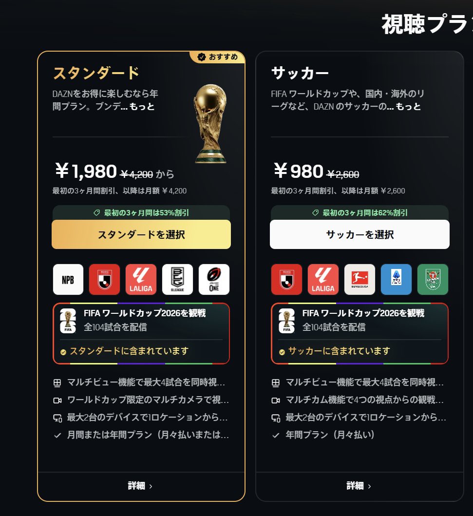 【悲報】DAZNに批判殺到　W杯サッカー見放題 月980円、実は年2万6340円……