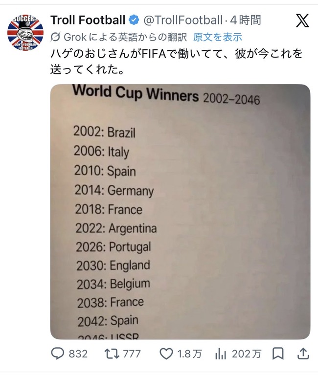 【悲報】W杯、ヤラセだった