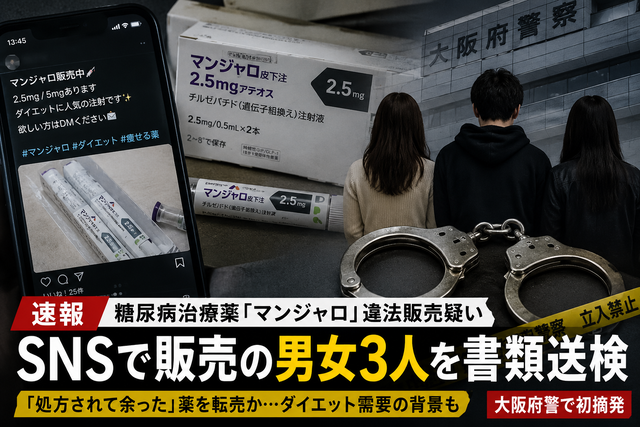 【大阪府警】SNSで糖尿病治療薬「マンジャロ」違法販売か　男女3人を書類送検　“楽に痩せる”ダイエット需要の闇…府警初摘発