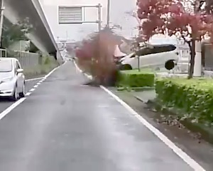 【茨城】スピード(ﾟoﾟ)大急ぎで合流しようとした車が街灯を折るドラレコ。