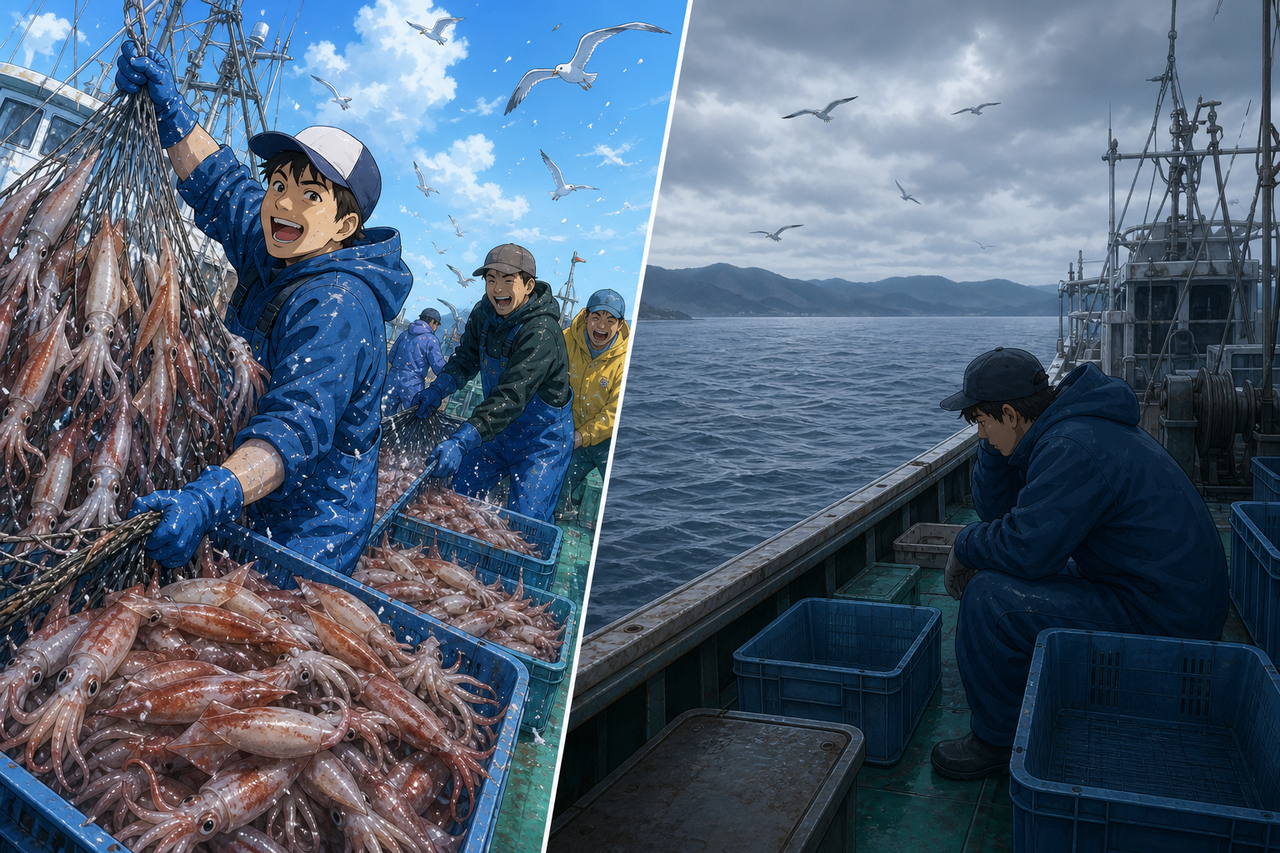 2025年漁師「イカがたくさん獲れるぞ！獲りまくろう！」→2026年漁師「なぜかイカが見当たらない」