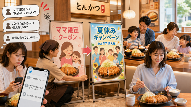 【朗報】松のや「ママ応援企画」に独身女性から批判殺到→誰でも使える「夏休み企画」に変更www
