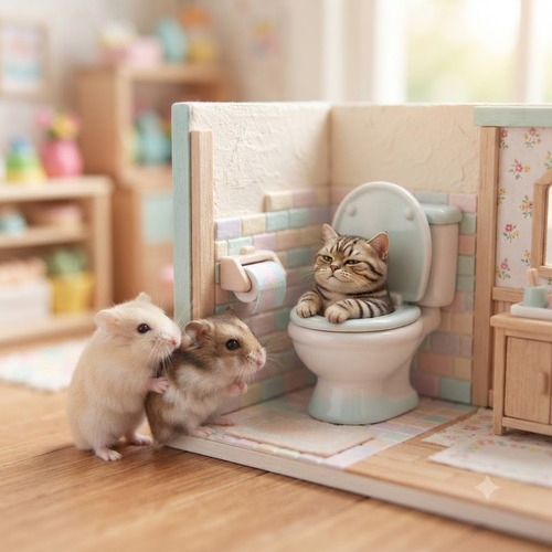 猫砂が嫌いなネコちゃん達のトイレ風景　かわいい