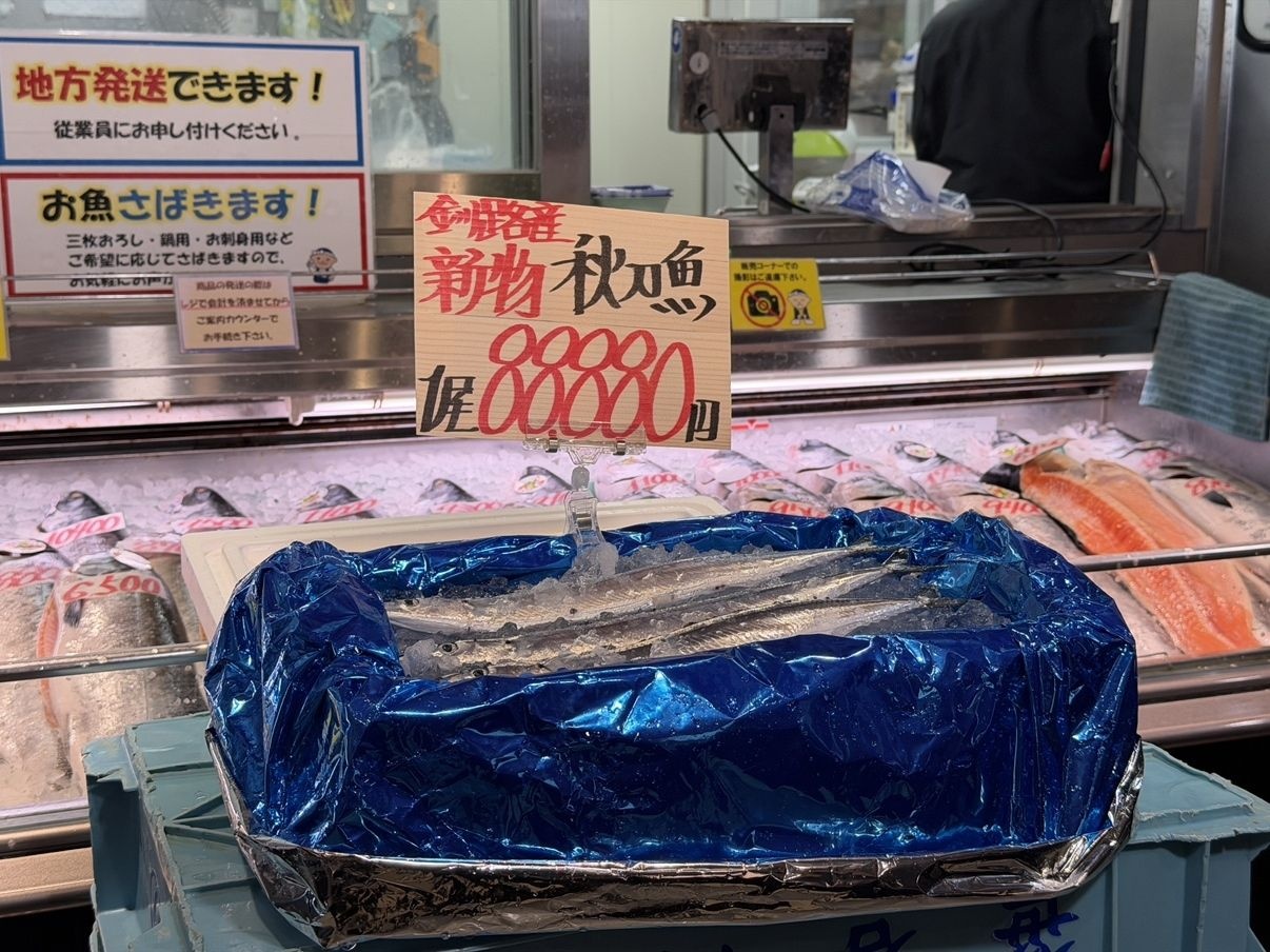 【初水揚げ】”旬のサンマ”1匹8万8880円の高値で6匹店頭に…客の男性が6匹全部を購入し即完売