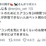 中川翔子(41)「エアコン代を気にするぐらいの貧乏人はペットを飼うな。24時間稼働しろ」
