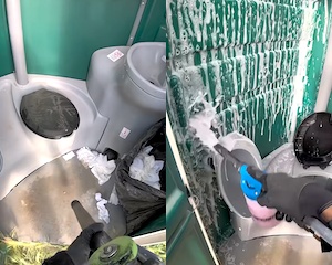 【汚物】仮設トイレを清掃する専門家のお仕事拝見動画がえずきそう(@_@;)