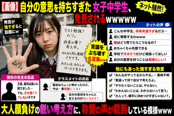 【画像】自分の意思を持ちすぎた女子中学生、発見されるwww 【Pickup04070014】