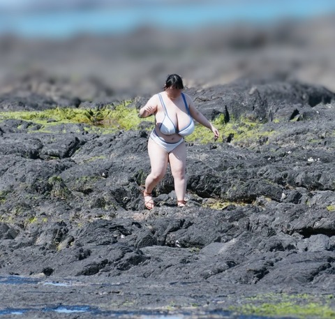 【画像】猛暑の中、とてつもない爆乳さんの水着姿が発見されるwww