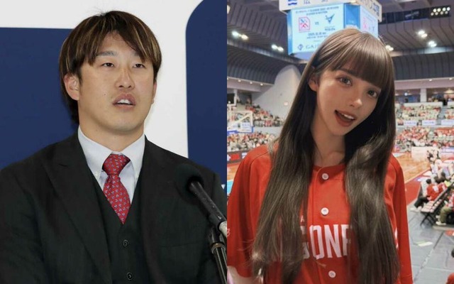 小園海斗、ビール売り子と密着写真