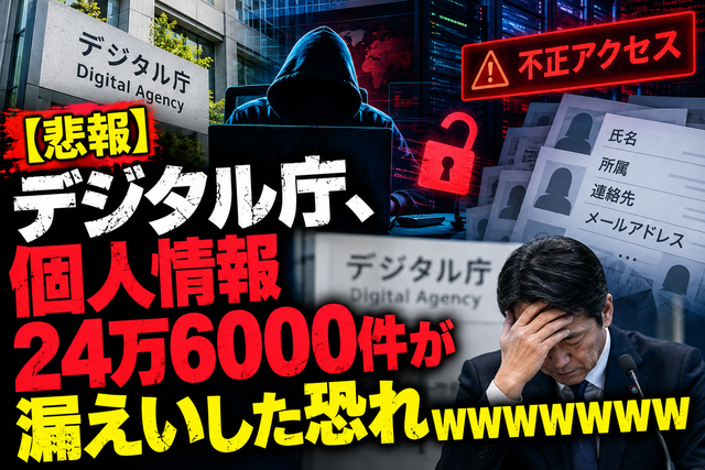 【悲報】デジタル庁、政府システムに不正アクセスを許し個人情報24万6000件が漏えいした恐れｗｗｗ　原因は「既知の脆弱性」、修正前に突破される