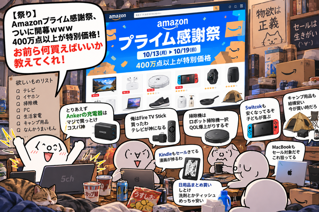 【祭り】Amazonプライム感謝祭、ついに開幕ｗｗｗ 400万点以上が特別価格！お前ら何買えばいいか教えてくれ！